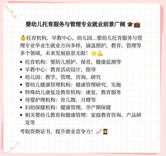 总的来说,婴幼儿托育服务与管理专业的就业方向多样,涵盖了婴幼儿照护